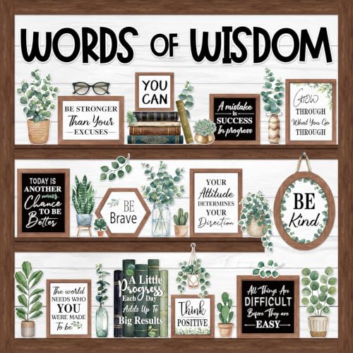 57-Piece Eucalyptus Bulletin Board Set, Boho Motivational Classroom Decor