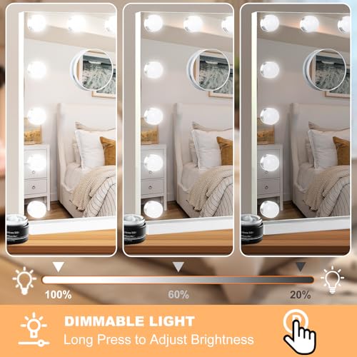 Moonee White 23 x 18 Inch Lighted Vanity Mirror with Dimmable Bulbs & 10X Magnifier