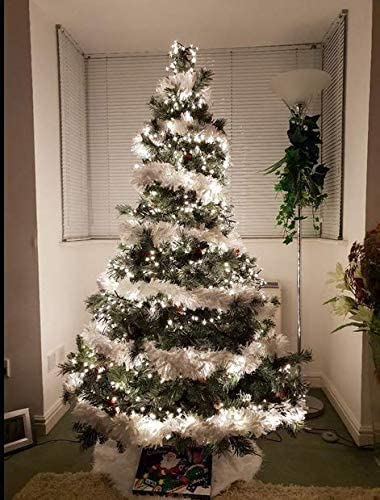 33ft White Metallic Christmas Tinsel Garland for Indoor & Outdoor Decor