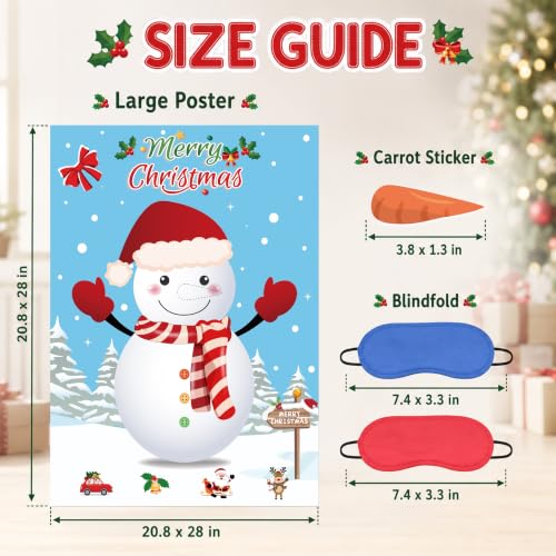 Christmas Snowman Pin the Nose on the Snowman Game with 36 Nose Stickers - Includes Blindfolds (Variation: Christmas Snowman)