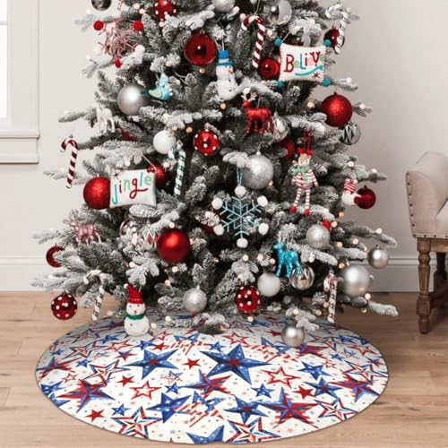 Fdkffd White 30-Inch American Patriotic Tree Skirt with 3 Red Ties for Holiday Decorations
