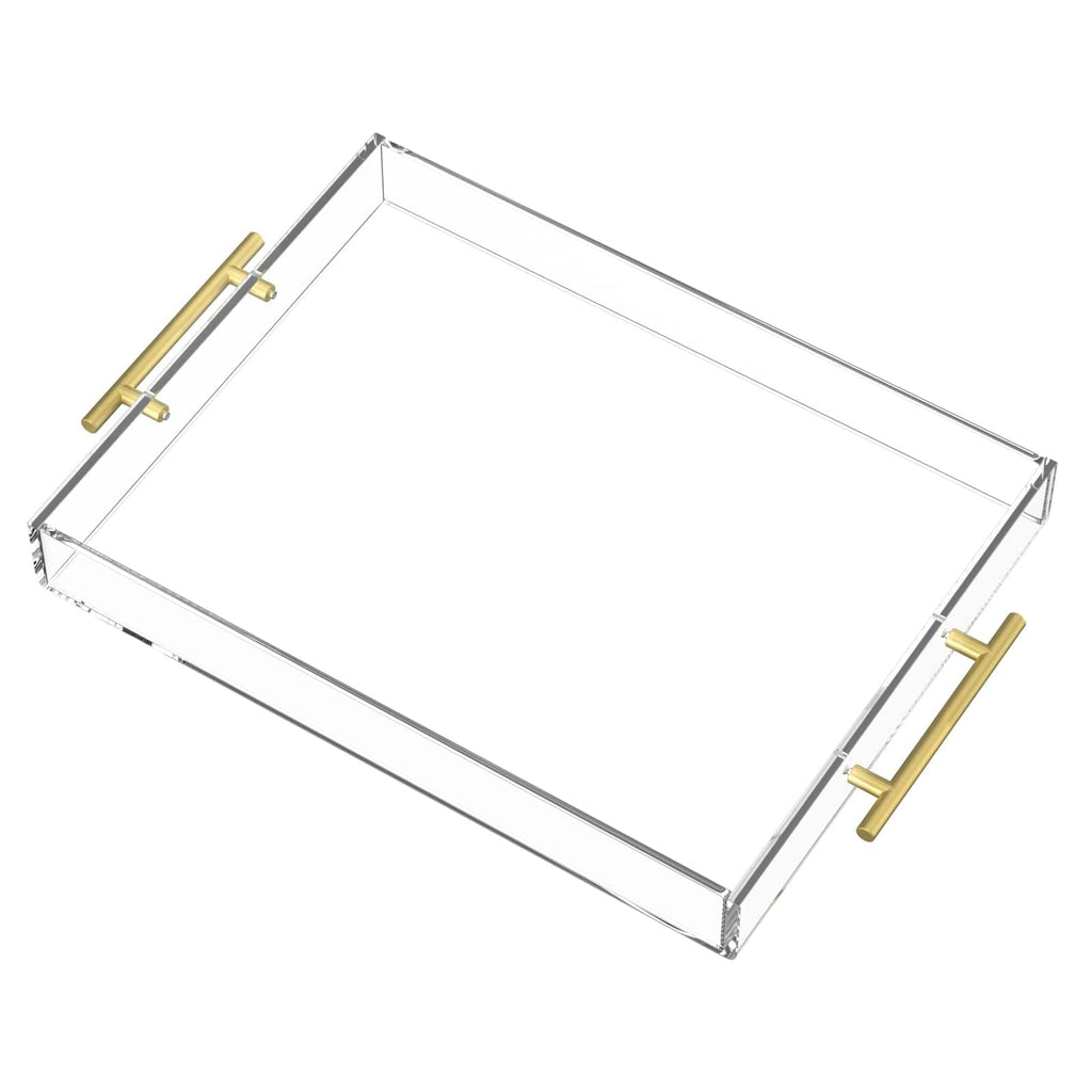 HIIMIEI Acrylic Serving Tray 12x16 Inch, Clear Trays with Gold Handles, Decorative able Tray for Coffee, Appetizer, Breakfast, Bathroom, Vanity
