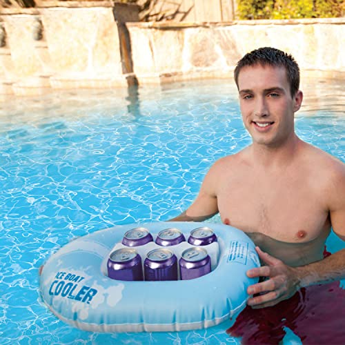 Poolmaster Boat-Shaped Floating Cooler with Removable Ice Pack, Tether & 6 Drink Compartments
