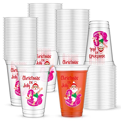 Weewooday 12oz Christmas in July Disposable Plastic Cups, Santa Flamingo Theme