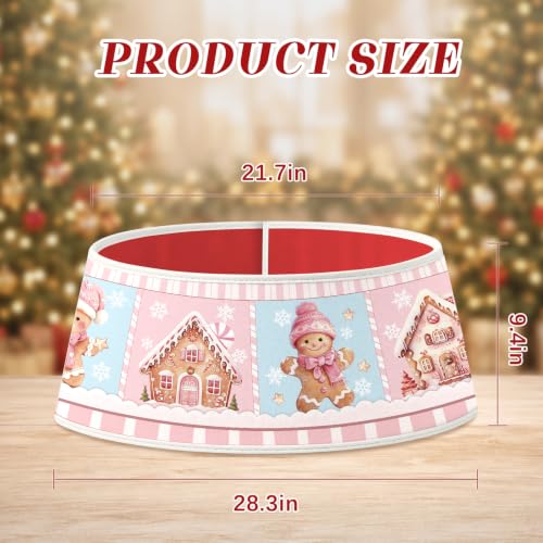 Pink Gingerbread Men Christmas Tree Collar, 22 Inch Holiday Tree Decor - REETOOK