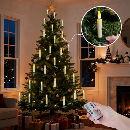 Meigic 20 Pcs Clip-On Flameless LED Candles for Xmas & Holiday Decor, Remote Timer