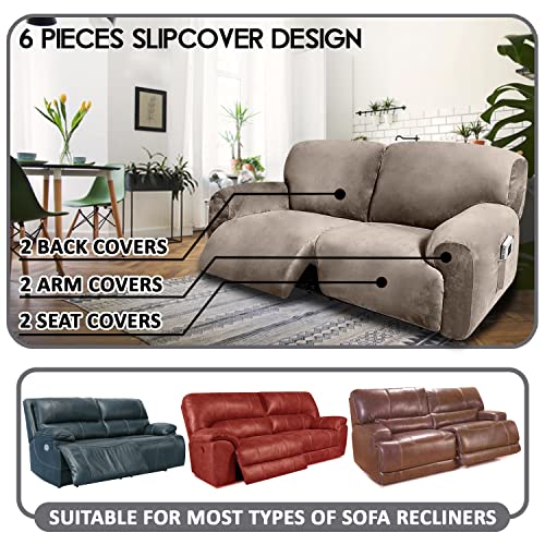 Extra Wide 2 Seater Reclining Sofa Cover - 6-Piece Velvet Slipcover