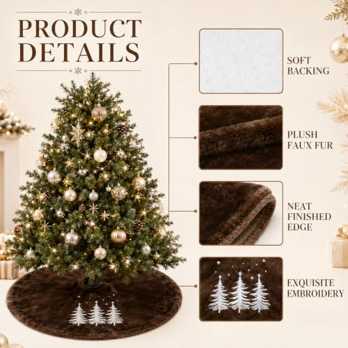 Faux Fur Coffee Brown Tree Skirt 48in for 5-7ft Christmas Tree – Plush Xmas Decor