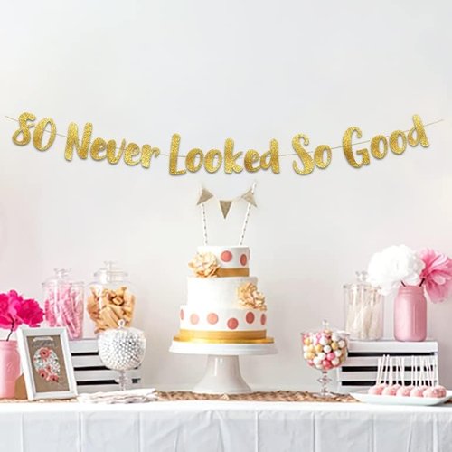 Gold Glitter Banner by Pre-Strung - Stunning 80th Birthday Decorations for Men & Women
