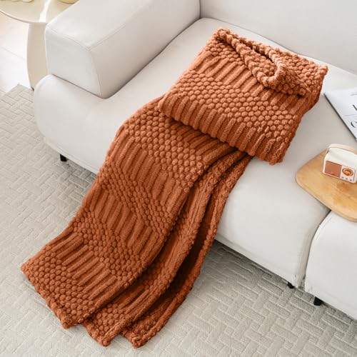 Lussena Rust Fleece Throw Blanket - 50x60 Soft Cozy Aesthetic Boho Blanket