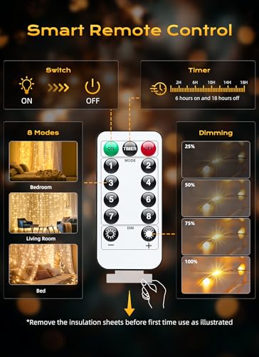 Brightown 300 LED Fairy Curtain Lights 9.8x9.8ft USB String Lights