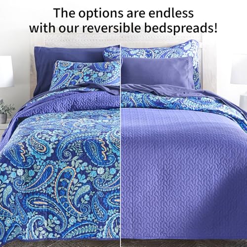 Reversible Quilted Bedspread - Queen Size, Ocean Blue