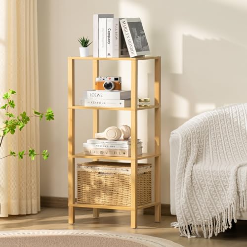 4-Tier Narrow Bookshelf, 41-Inch Tall Wooden Bookcase for Small Spaces