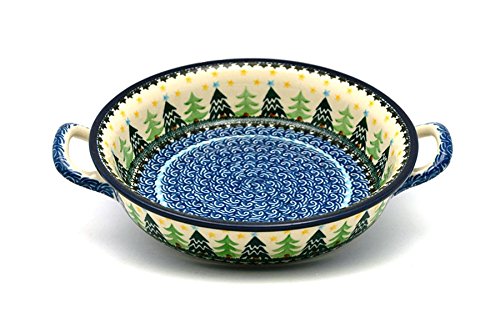 Polish Pottery Baker with Handles - 8 Inch Christmas Trees - Handmade in Poland - Variation 1284a