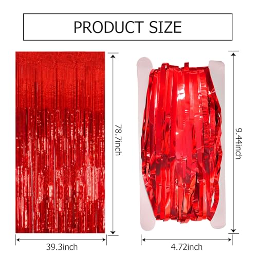 BOMSI 20-Pack Red Foil Fringe Backdrop Curtains 3.28ft x 6.56ft for Party Decorations