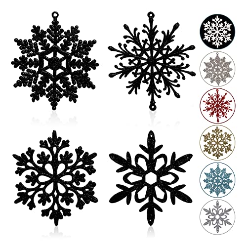 Black Glitter Snowflake Ornaments 40pcs Halloween Christmas Hanging Decorations
