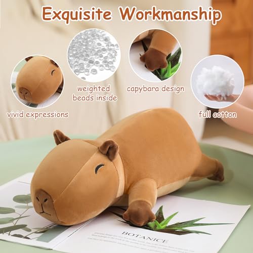 SQEQE Weighted Capybara Plush Stuffed Animal, Cute Soft Plushie Pillow Toy