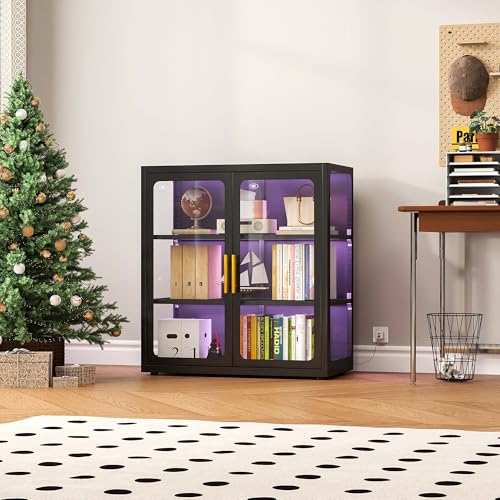 34" Glass Display Cabinet with RGB Lights and Adjustable Shelves