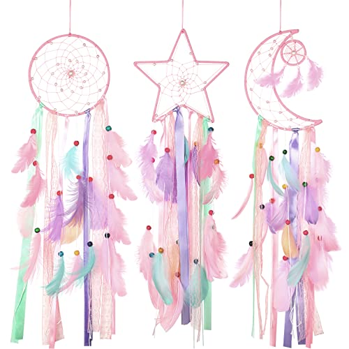 3 Pcs Dream Catcher Set - 8 Inch Sun, Moon, and Star Wall Hanging Decor