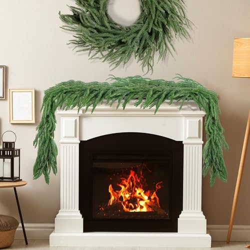 6 Ft Norfolk Pine Garland, Real Touch 2-Piece Christmas Garland - Phoncoo