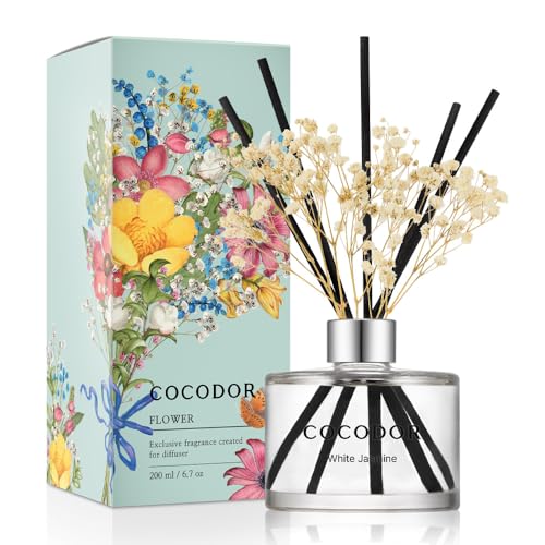 White Jasmine Flower Reed Diffuser Set (6.7 oz) - Home Fragrance Decor