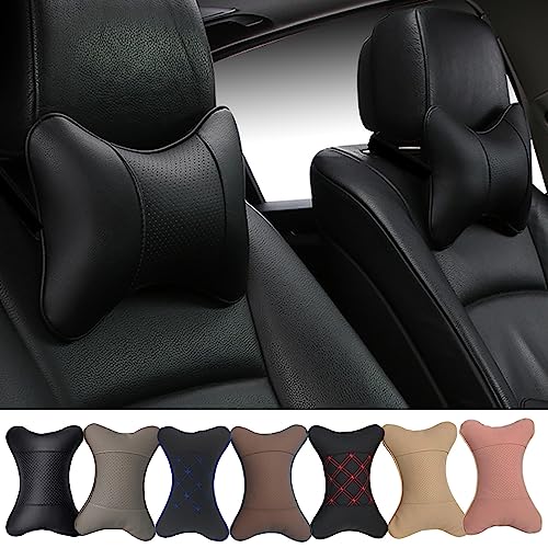 Car Neck Pillow Set - Dual-Side PU Leather Headrest with Fiber Filling