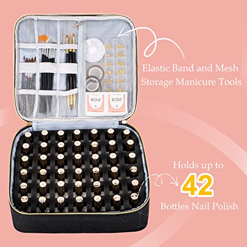 Uross Large Black Nail Polish Organizer Bag Holds 42 Bottles & Lamp