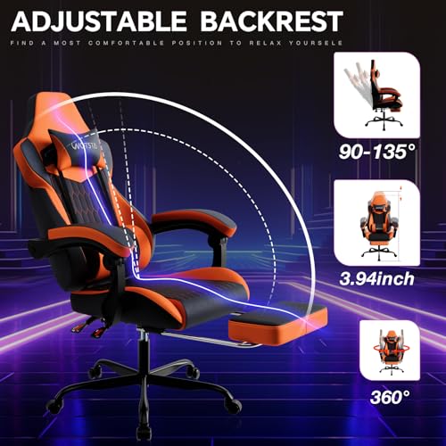 Ergonomic Reclining Gaming Chair with Footrest & Lumbar Support (Black/Orange)