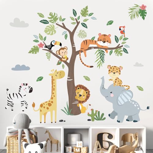 Jungle Animals and Tree Wall Decals for Nursery Kids Room Decor