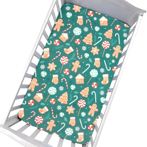Christmas Candy Crib Sheet - Green Baby Nursery Fitted Sheet 52x28in - Holiday Bedding