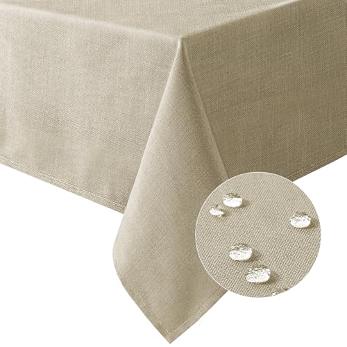 H.VERSAILTEX Linen Textured Table Cloths 60 x 120 Inch Premium Solid Tablecloth Spill-Proof Waterproof Table Cover for Dining Buffet Feature Extra Soft and Thick Fabric Wrinkle Free, Taupe