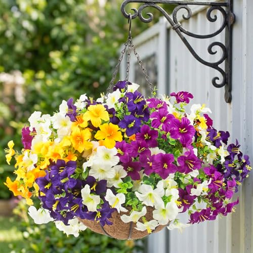 Artificial Outdoor Hanging Basket Flowers - 2 Pack UV Resistant Faux Petunias