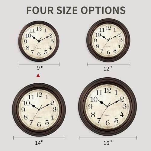 9-Inch Vintage Bronze Wall Clock – Silent Non-Ticking Battery Operated