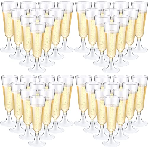CHENGU 200 Pack Clear Disposable Plastic Champagne Flutes 5 oz for Weddings & Parties