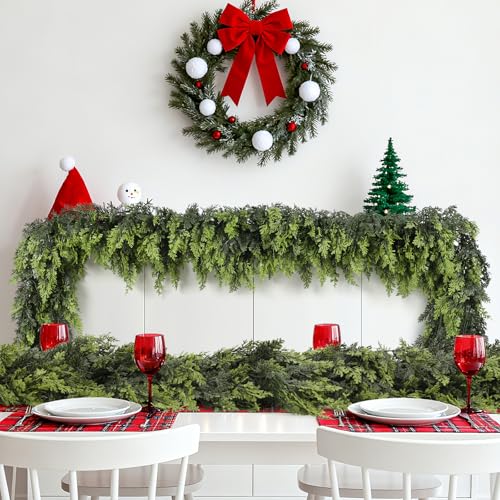 Real Touch 6 FT Cedar Garland - Thick Faux Christmas Greenery for Mantel