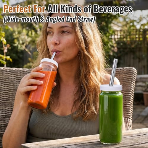 8-Pack 16oz Glass Juice Bottles with Airtight Lids and Straws Set