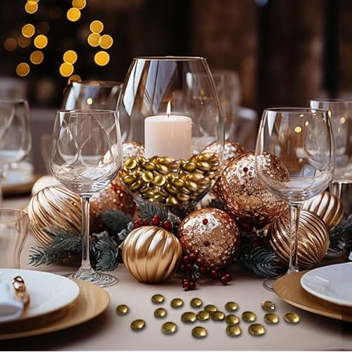HappyFiller Fall Christmas Decoration 2 LB Mini Gold Flat Marbles Glass Gems,Weighted Fillers Pebbles Stones for Flower Vases,Candle Holder,Wedding Party Home Floral Decor Gemstones,1/2" Each