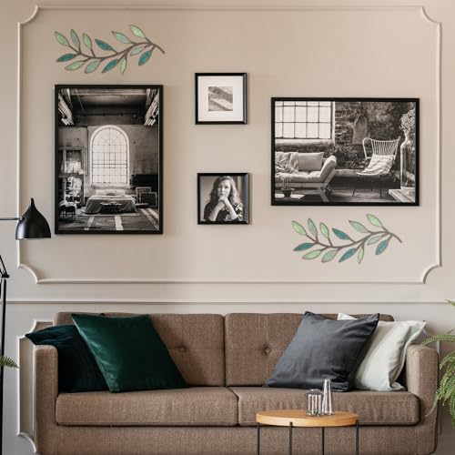 Metal Leaf Wall Art Set - 2 Pcs Symmetrical Olive Branch Decor