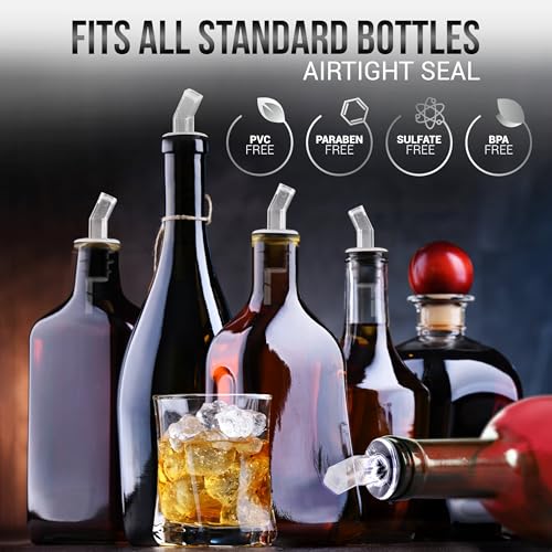 Esatto Liquor Pourers with Mesh Screen & Cork Adapters – 12 Pack