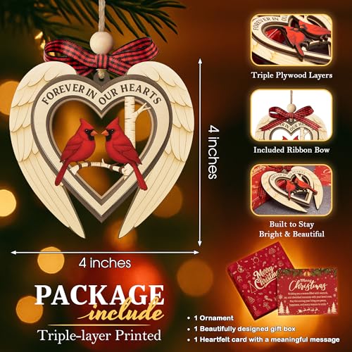 Forever in Our Hearts Angel Wing Cardinal Ornament - Memorial Christmas Keepsake
