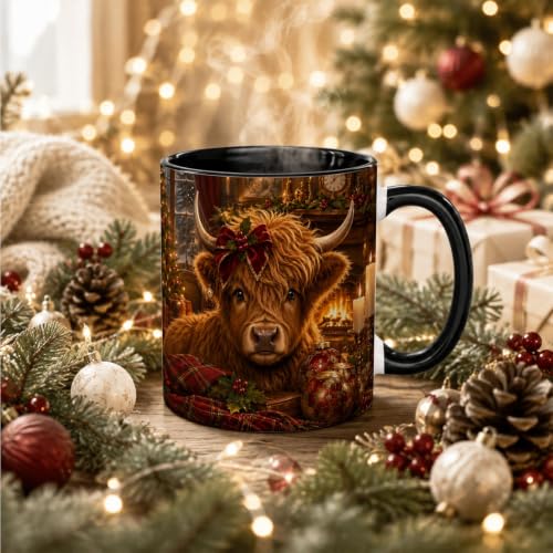 Highland Cow Coffee Mug - 11oz Ceramic Cow Lovers Gift for Tea & Hot Drinks