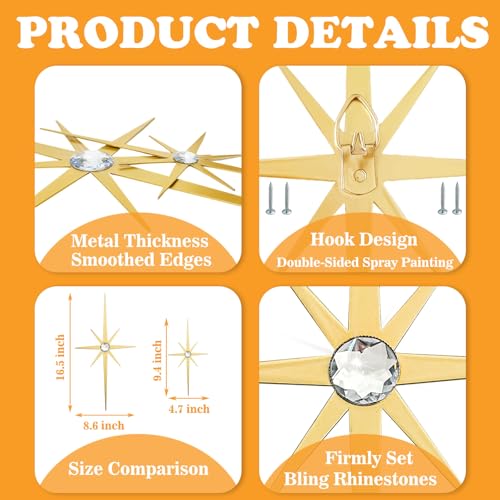4-Piece Mid-Century Modern Starburst Wall Art, Gold Metal Celestial Decor