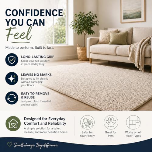 Non-Slip Rug Grippers for Hardwood Floors - 12 Pack Reusable Adhesive Pads