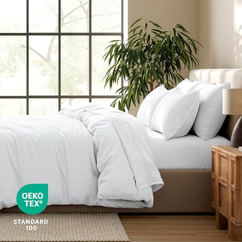 Ultra-Soft Queen Duvet Cover Set - Breathable 3-Piece Bedding (White)