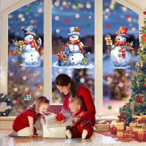 Kokolap Red & Green Snowman Christmas Window Clings Double Sided Holiday Decor
