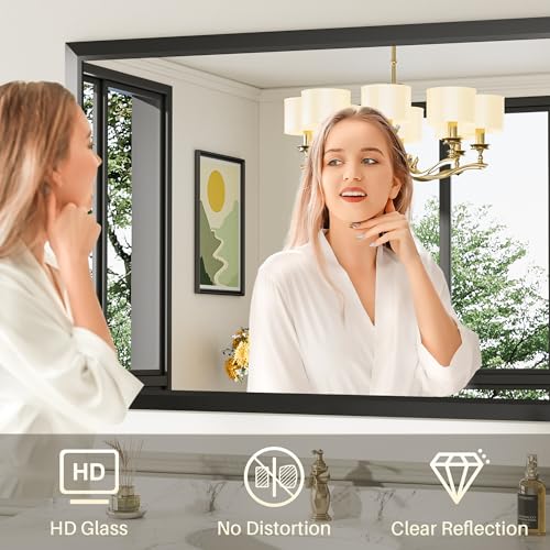 22x30 Inch Black Metal Framed Wall Mirror, Shatter-Proof Bathroom Vanity