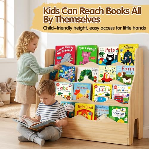 4-Tier Wooden Kids Bookshelf, Front-Facing Montessori Book Organizer