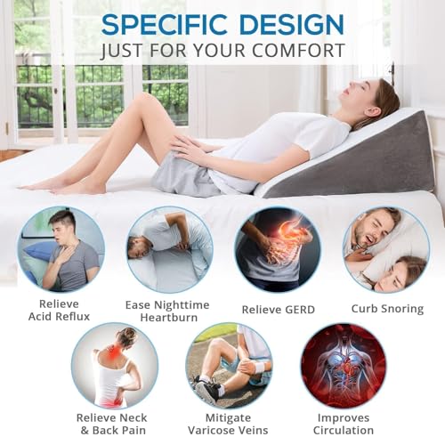 Memory Foam Wedge Pillow 24x24x12 Inch for Back Pain Relief