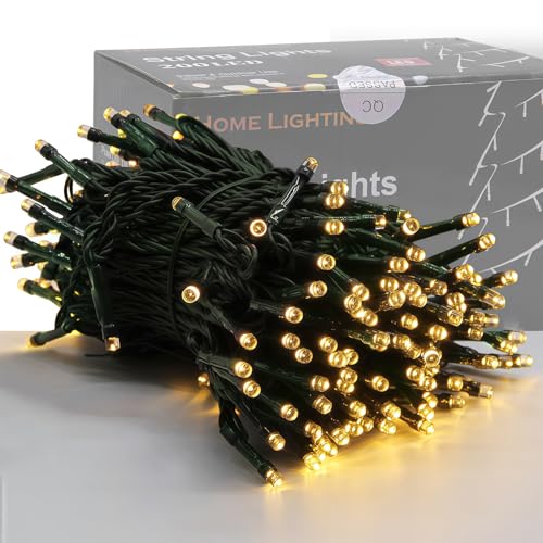 Home Lighting 66ft Fairy String Lights with 200 Warm White LEDs, 8 Modes, Green Wire, Plug-In Indoor Outdoor