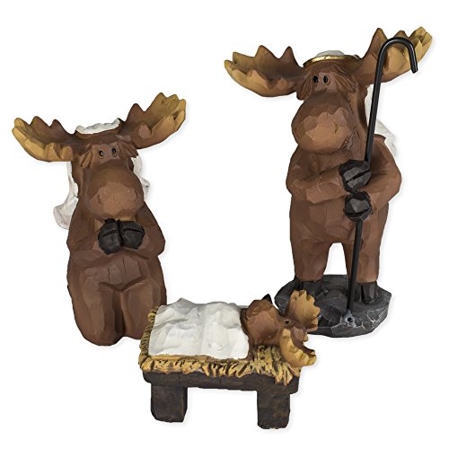 Moose Nativity Set - 3 Resin Holiday Figurines for Cabin & Lodge Decor